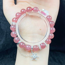 Load image into Gallery viewer, 8MM Strawberry Quartz With Snowflake Pendant Bracelet For Women Sweet Jewelry