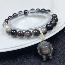 Load image into Gallery viewer, 8MM Silver Obsidian Bead Bracelets Lion Pendant Accessories Crystals Healing Energy Jewelry