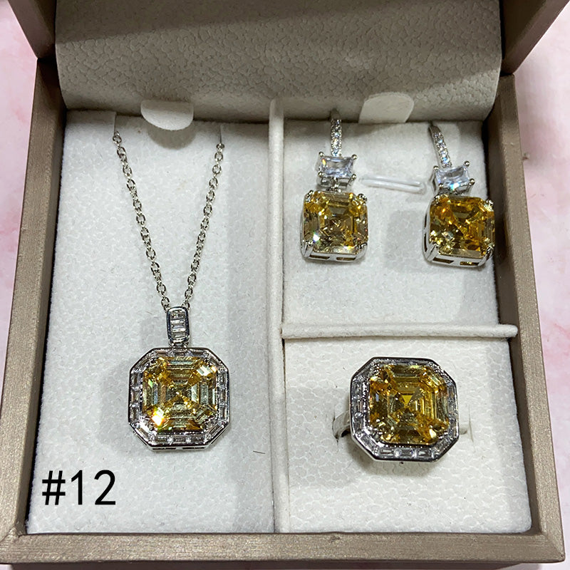 Synthetic Diamond Jewelry Set (Necklace/Ring/Earrings)