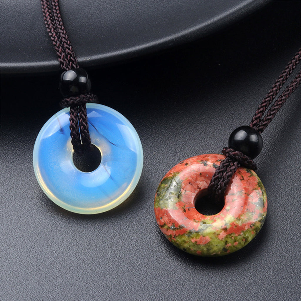 Crystal Carving Peace Buckle Donut Pendant Necklace