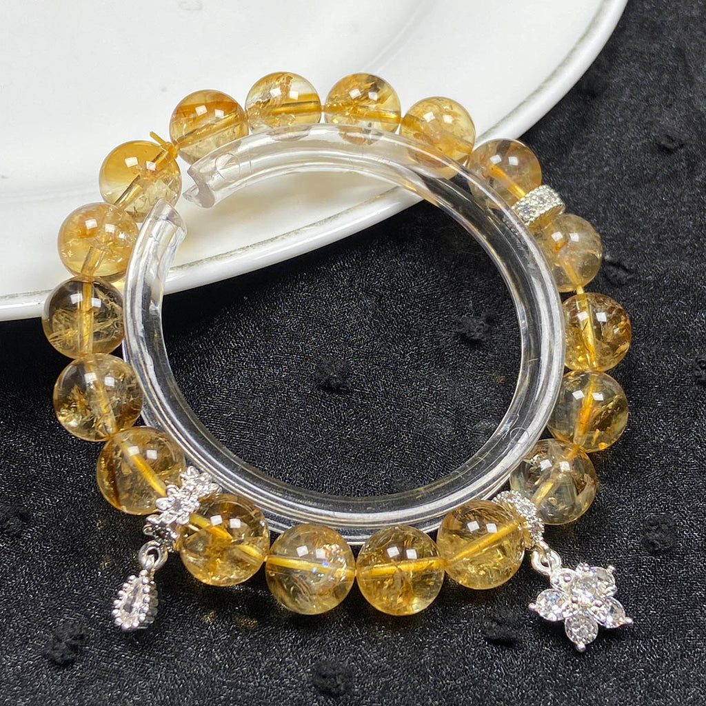 9MM Citrines Bead Zircon Flower Pendant Bracelet Crystal Yoga Meditation Reiki Healing Jewelry Bangles