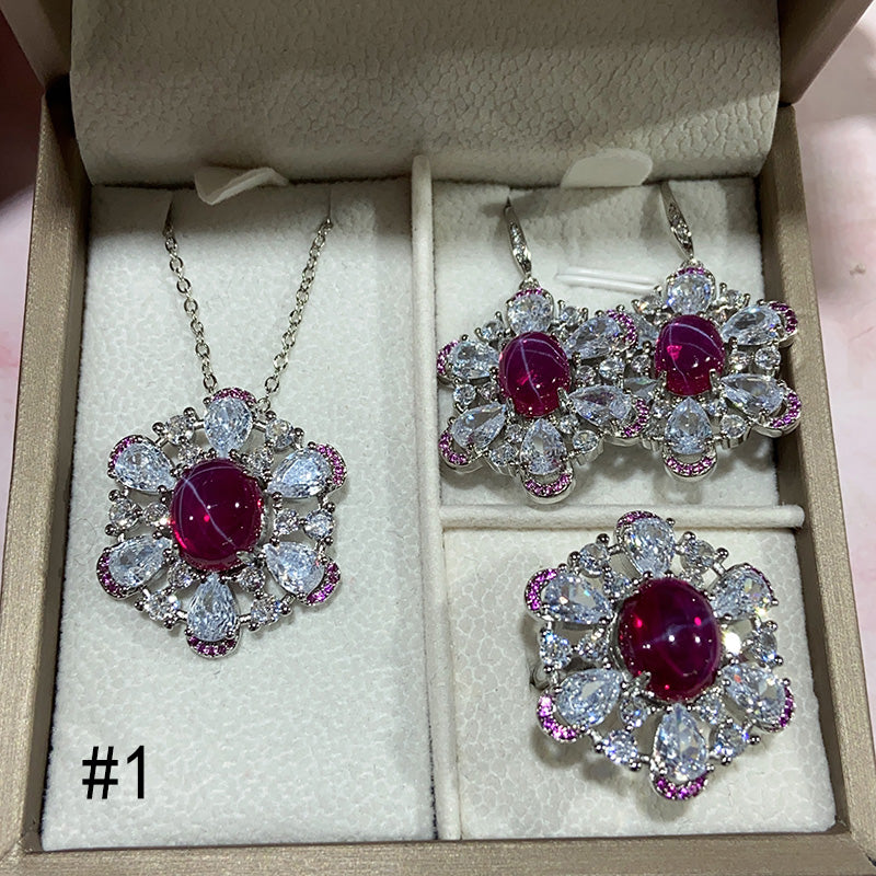 Synthetic Diamond Jewelry Set (Necklace/Ring/Earrings)