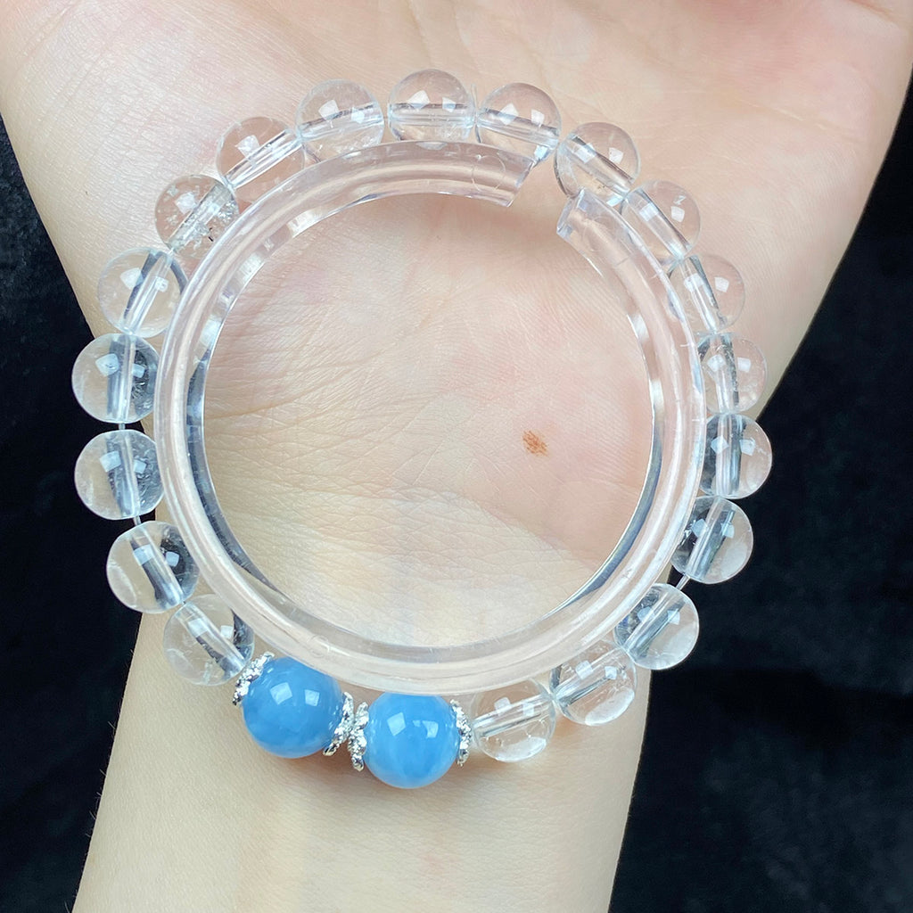 8MM Clear Quartz Crystal Bracelet With Blue Aquamarine Elastic Charm Bracelet Jewelry