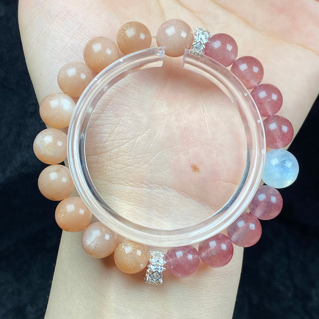 9MM Strawberry Quartz Peach Moonstone Beaded Sweet Cool Bracelet For Women Trendy Bangle