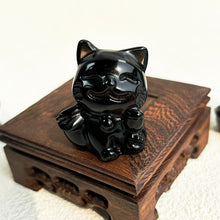 Load image into Gallery viewer, Silver Obsidian Kylin Pixiu Crystals Maneki-Neko Fortune Cat Ganesha Stone Carving Reiki Decoration