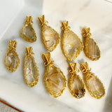 Natural Golden Rutilated Pendant Hand Knitting Necklace Decoration Accessories