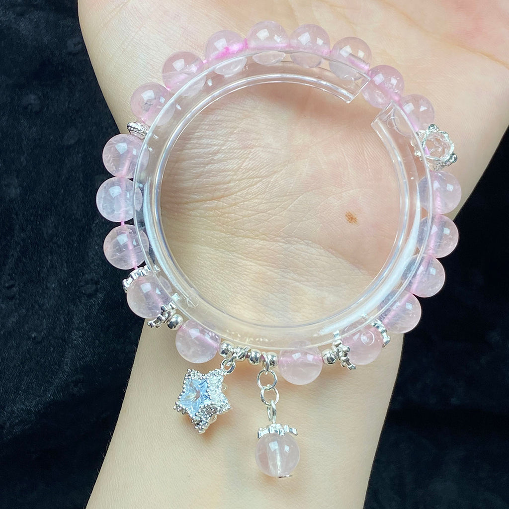 8MM Rose Quartz Bead With Five-Pointed Star Pendant Crystal Bracelet For Valentine's Day