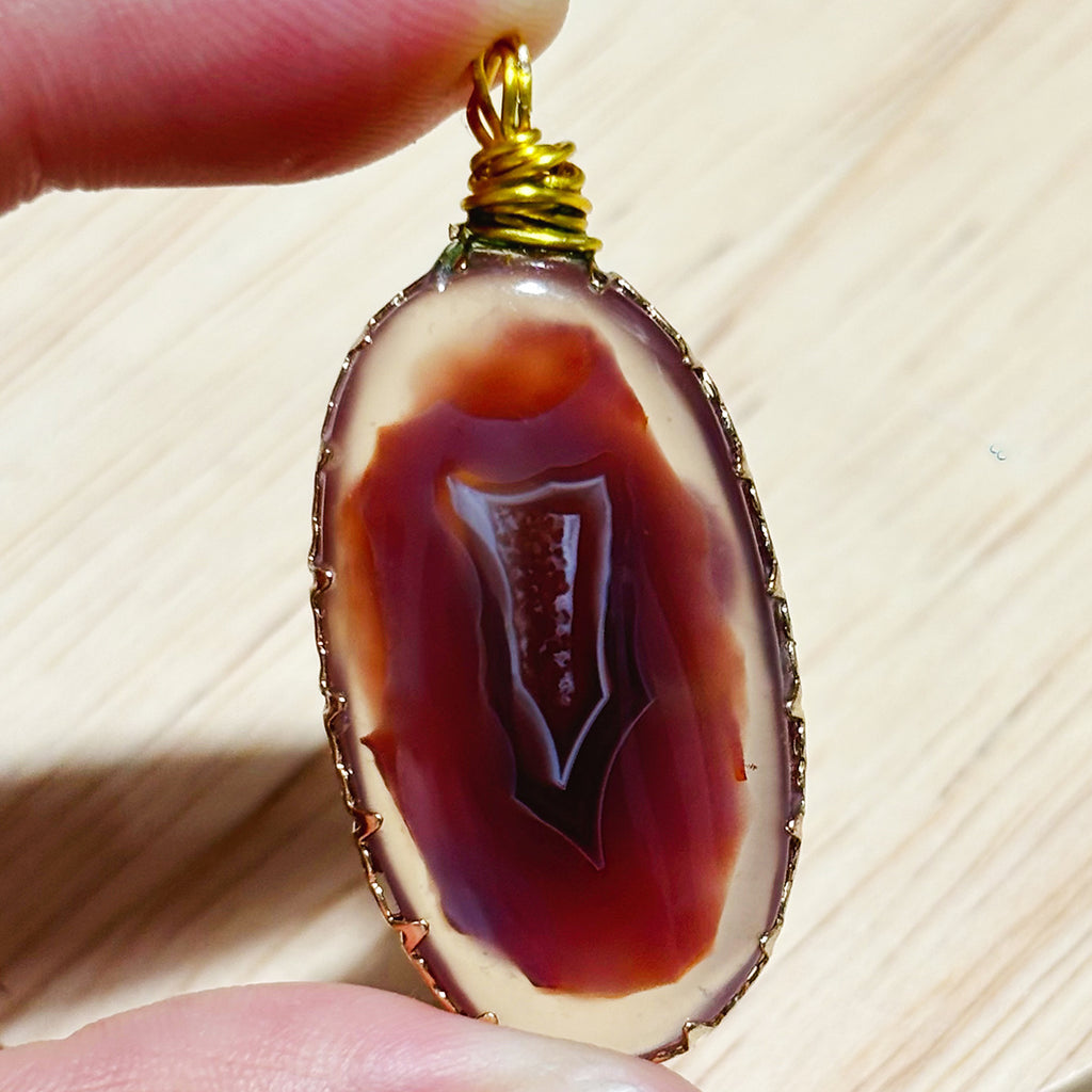 Hand Knitting Pink Carnelian Pendant Diy Crystal Agate Necklace Boys Girls Birthday Gift