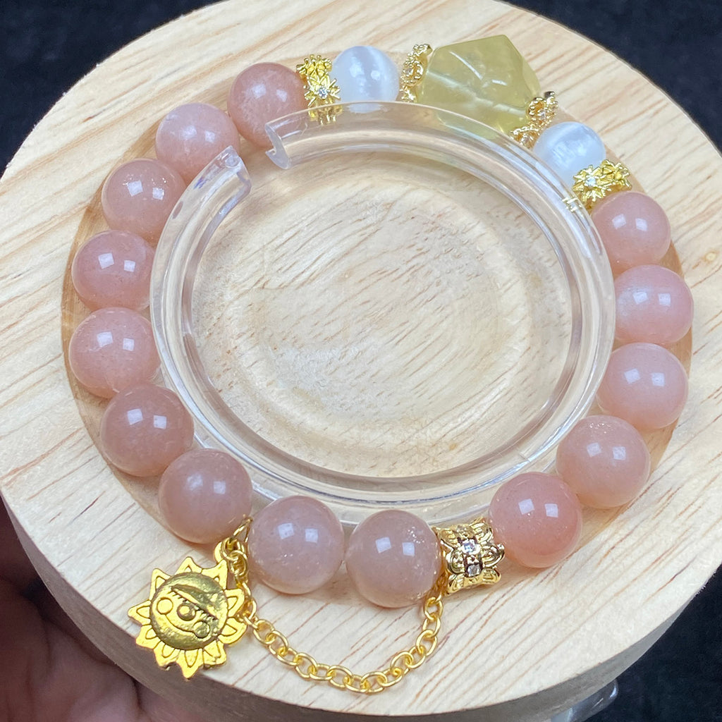 Peach Moonstone Citrine Bead With Golden Sun Chain Pendant Women Jewelry Accessories