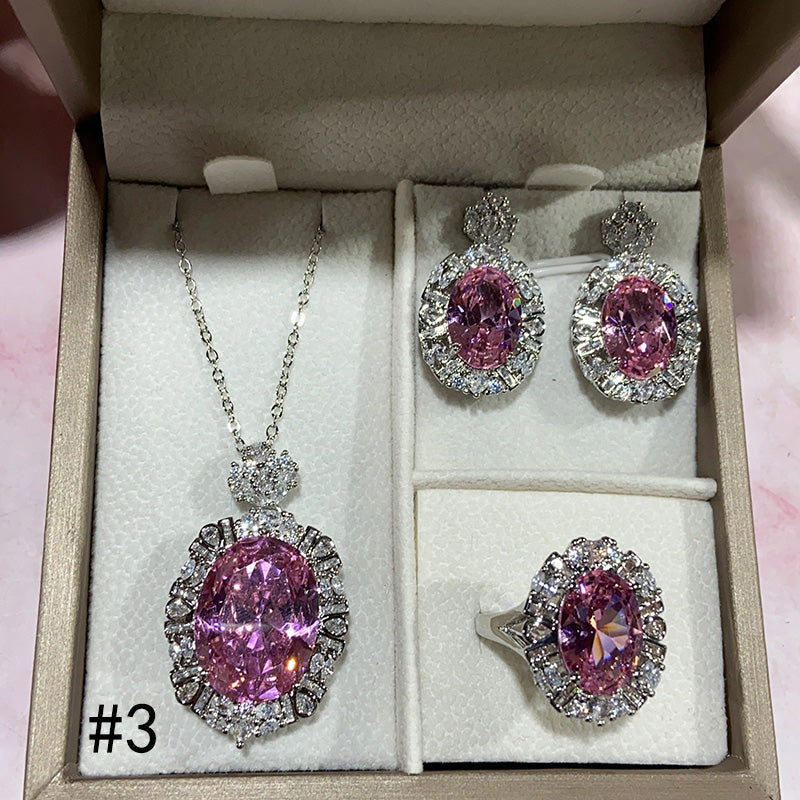 Synthetic Diamond Jewelry Set (Necklace/Ring/Earrings)