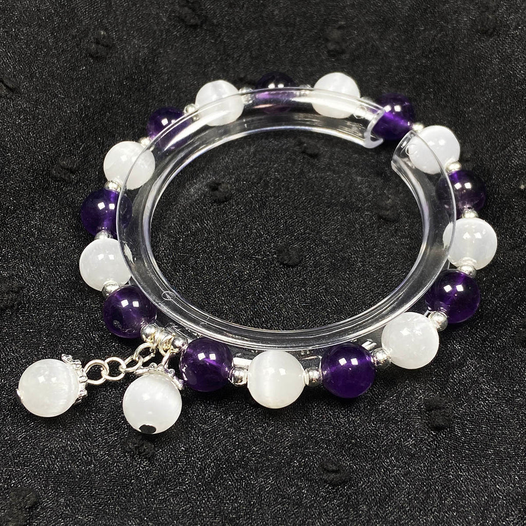 8mm Amethyst Sselenite Bracelet Handmade Women Healing Gemstone Crystal Strand Bangles Jewelry