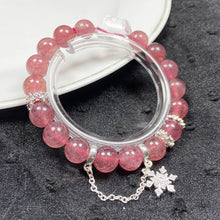 Load image into Gallery viewer, 8MM Strawberry Quartz With Snowflake Pendant Bracelet For Women Sweet Jewelry