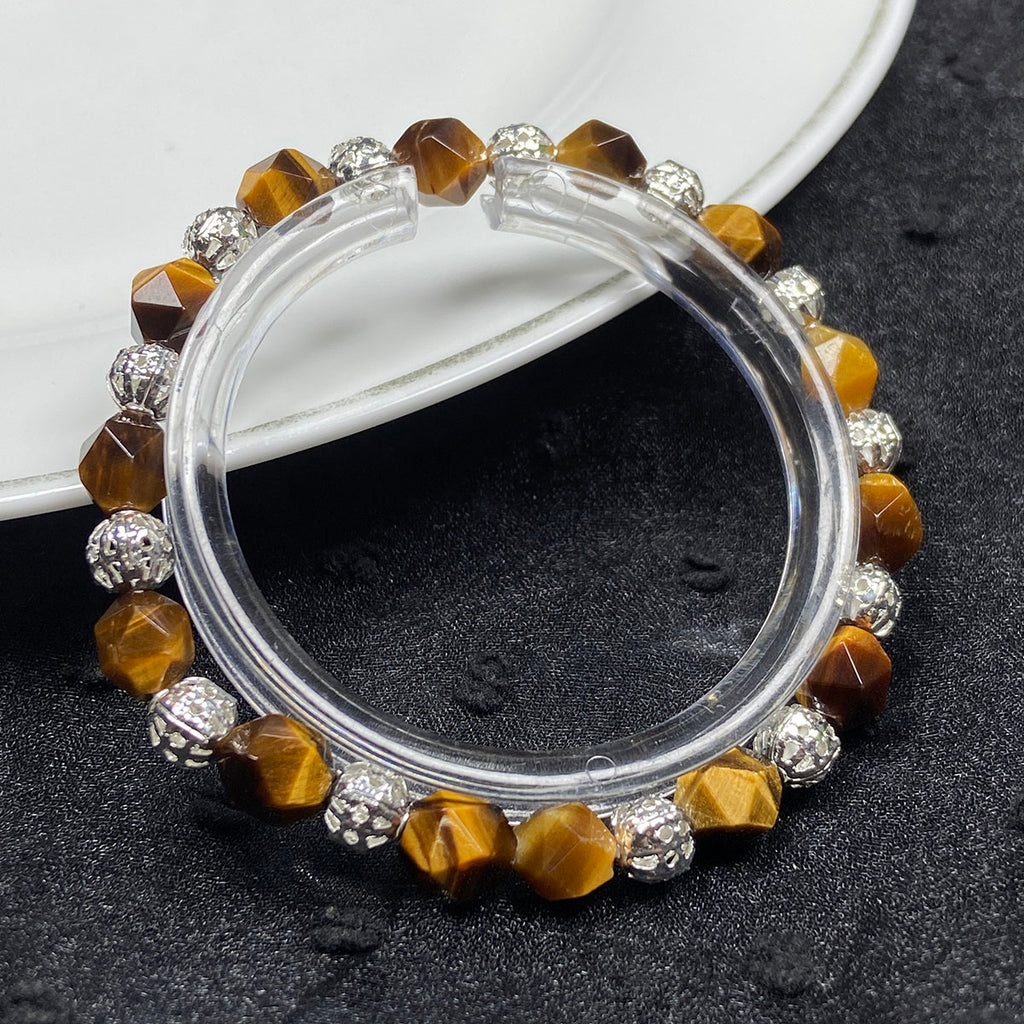 6mm Yellow Tiger Eye Stone Stainless Steel Bracelets Women Men Reiki Healing Stretch Bangles Yoga