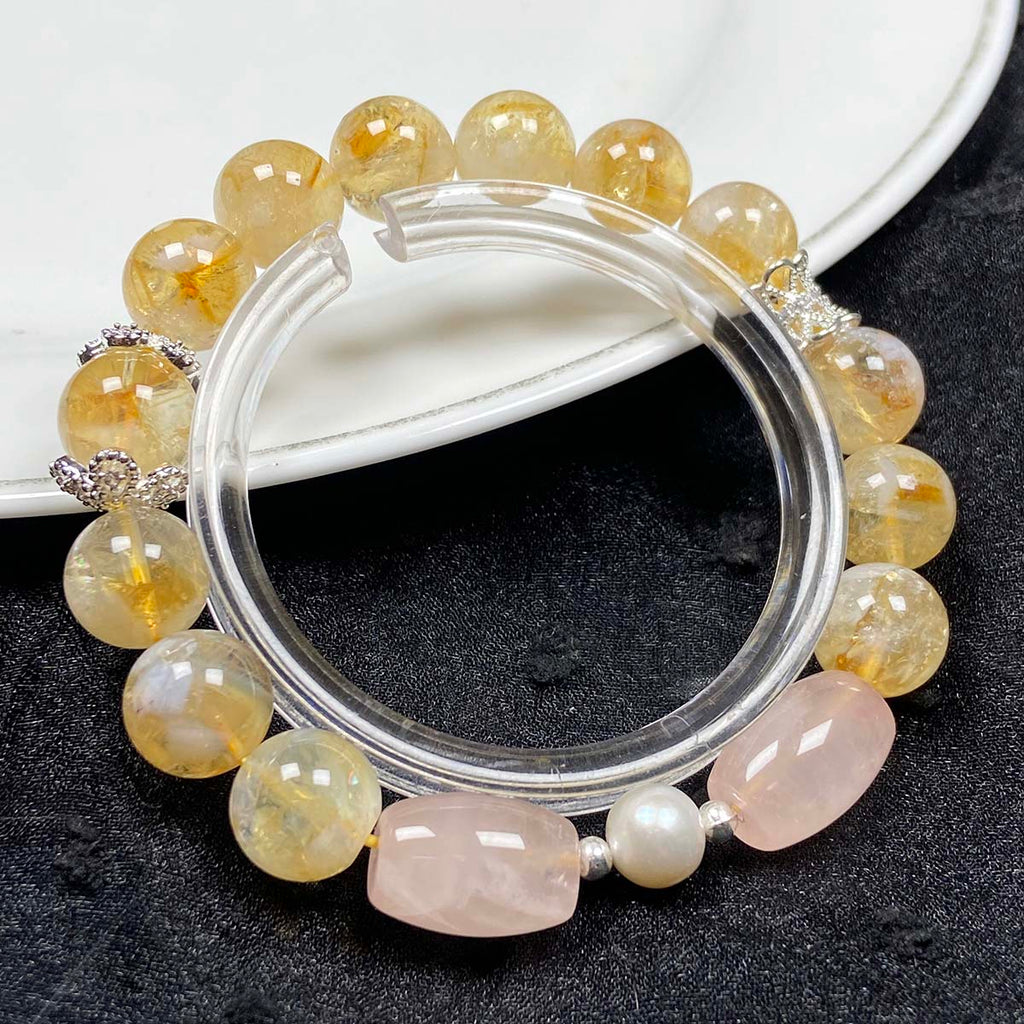 Cloud Citrine Bracelet Rose Quartz Crystal Reiki Healing Energy Gemstone Women Jewelry