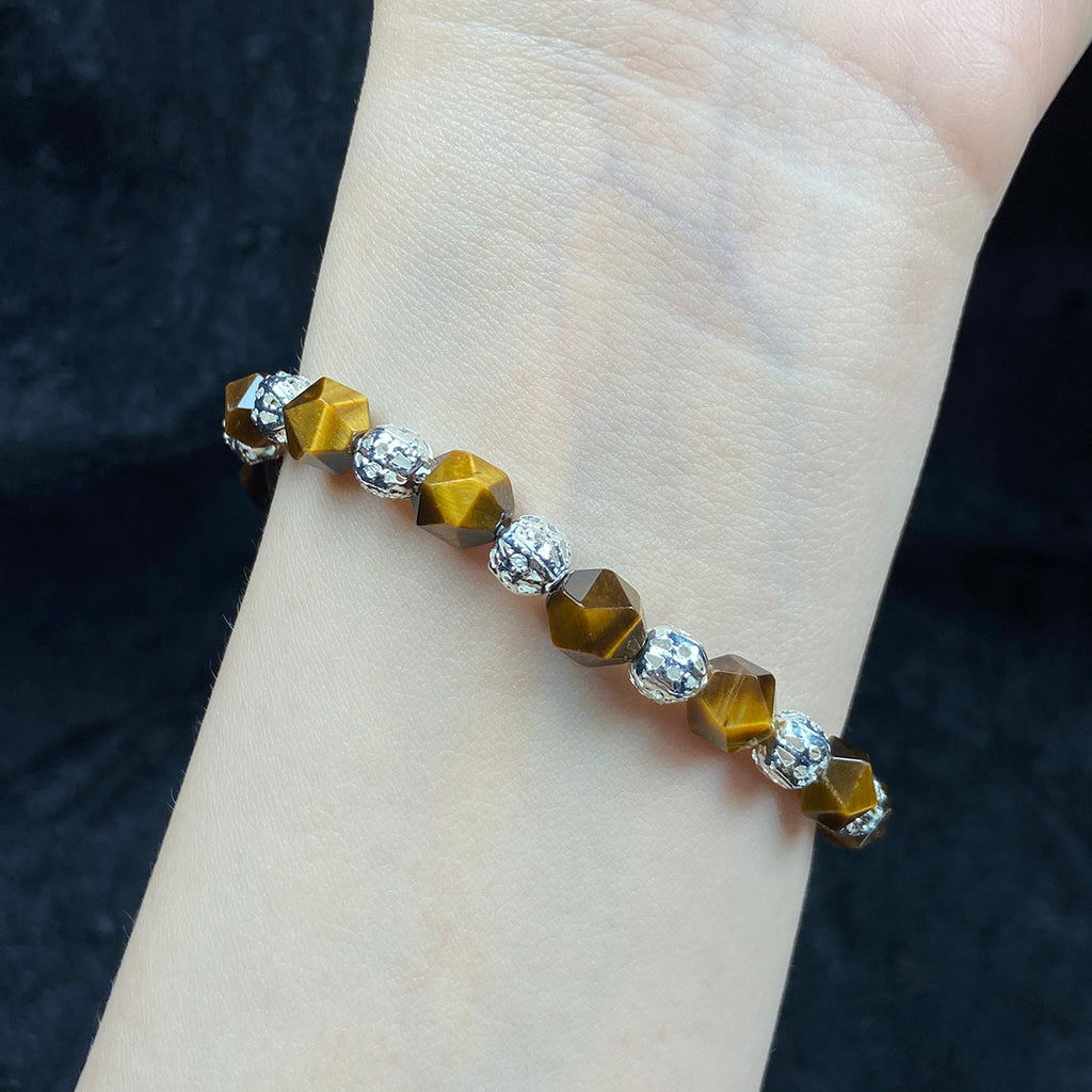 6mm Yellow Tiger Eye Stone Stainless Steel Bracelets Women Men Reiki Healing Stretch Bangles Yoga