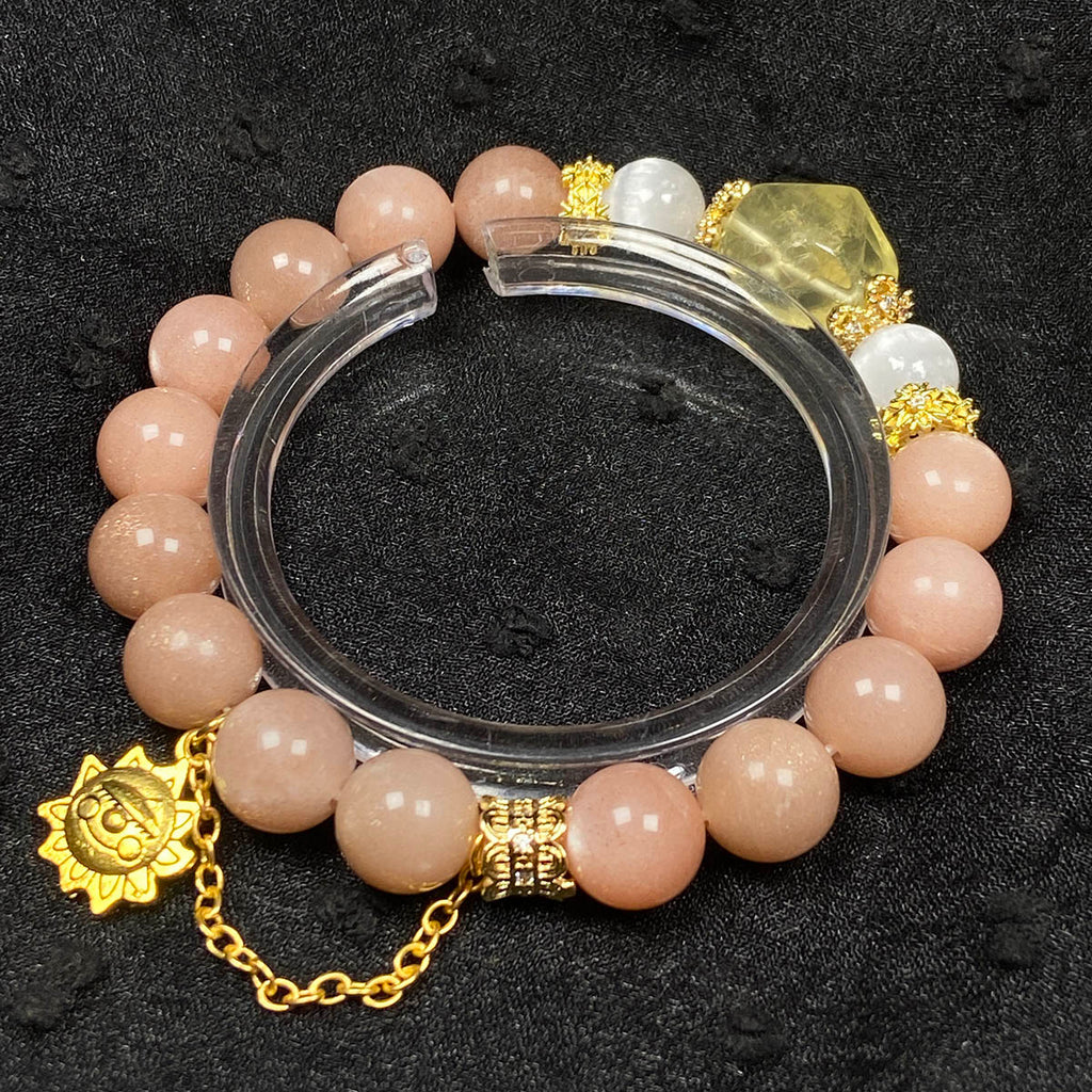 Peach Moonstone Citrine Bead With Golden Sun Chain Pendant Women Jewelry Accessories