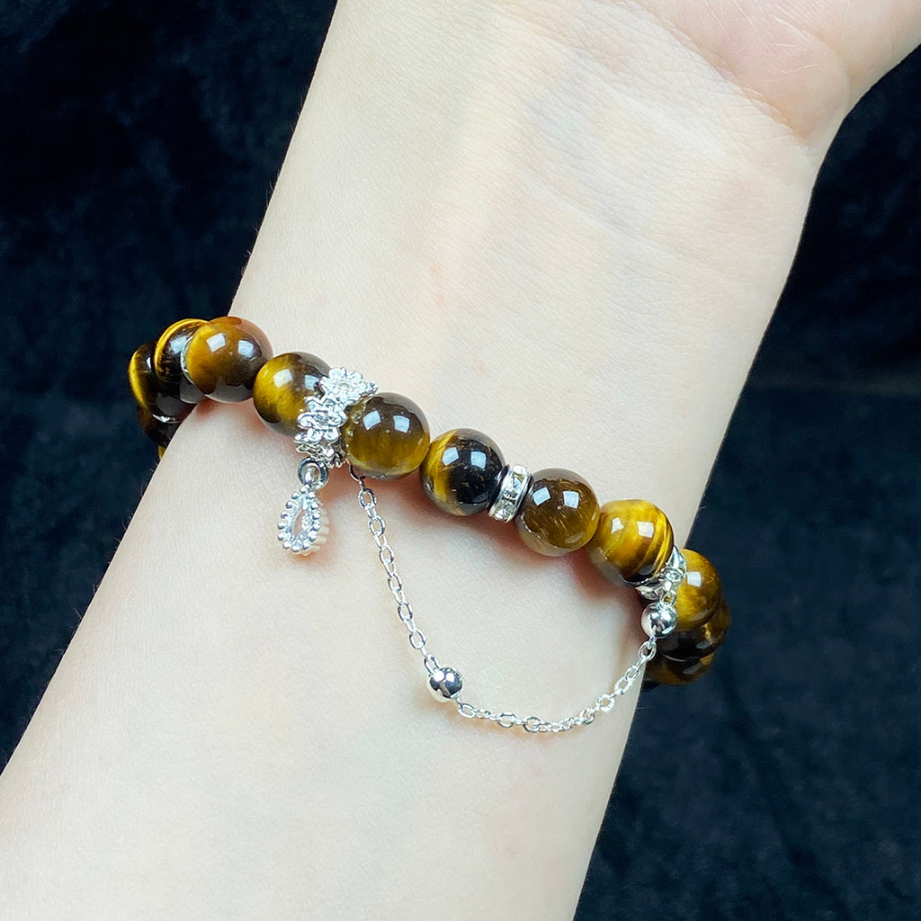 8mm Yellow Tiger Eye Stone Bracelet Handmade Fine Bangles Healing Reiki Yoga Jewelry