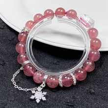 Load image into Gallery viewer, 8MM Strawberry Quartz With Snowflake Pendant Bracelet For Women Sweet Jewelry