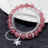 8MM Strawberry Quartz With Snowflake Pendant Bracelet For Women Sweet Jewelry