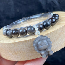 Load image into Gallery viewer, 8MM Silver Obsidian Bead Bracelets Lion Pendant Accessories Crystals Healing Energy Jewelry