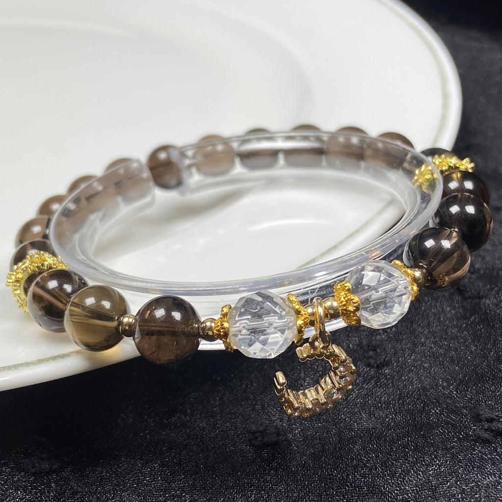 8MM Smoky Quartz Bead With Moon Accessory Design Bracelet Girls Women Jewelry