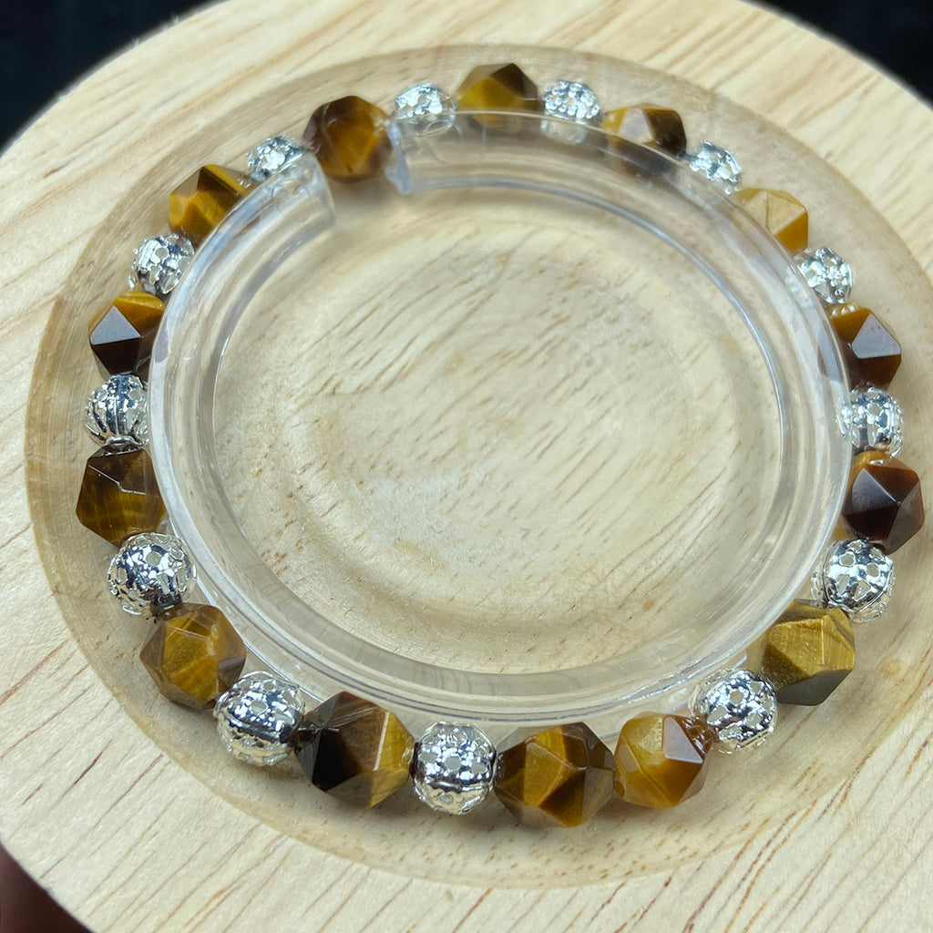 6mm Yellow Tiger Eye Stone Stainless Steel Bracelets Women Men Reiki Healing Stretch Bangles Yoga