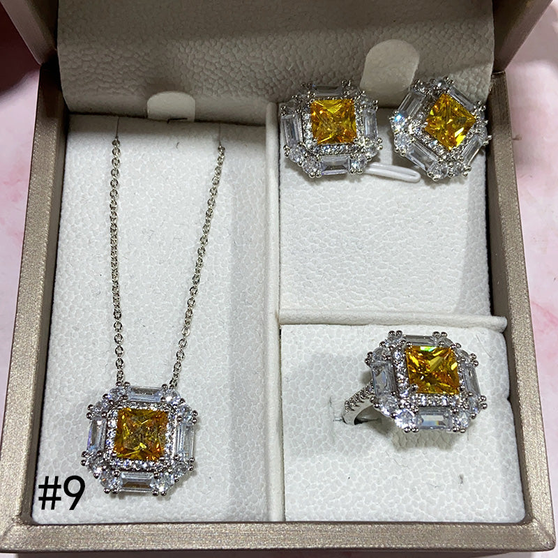 Synthetic Diamond Jewelry Set (Necklace/Ring/Earrings)