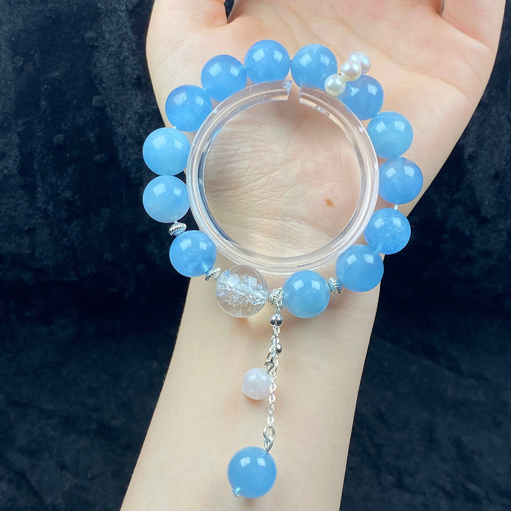 12MM Aquamarines Bracelets For Women Jewelry Romantic Casual Crystal Yoga Bangle