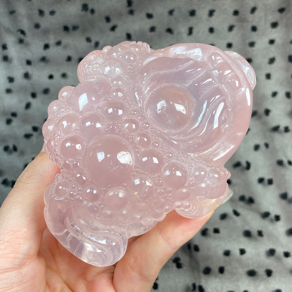 Jin Chan Statue rose quartz Crystal Toad Carved Reiki Healing Stone Animal Figurine Crafts Home Decor