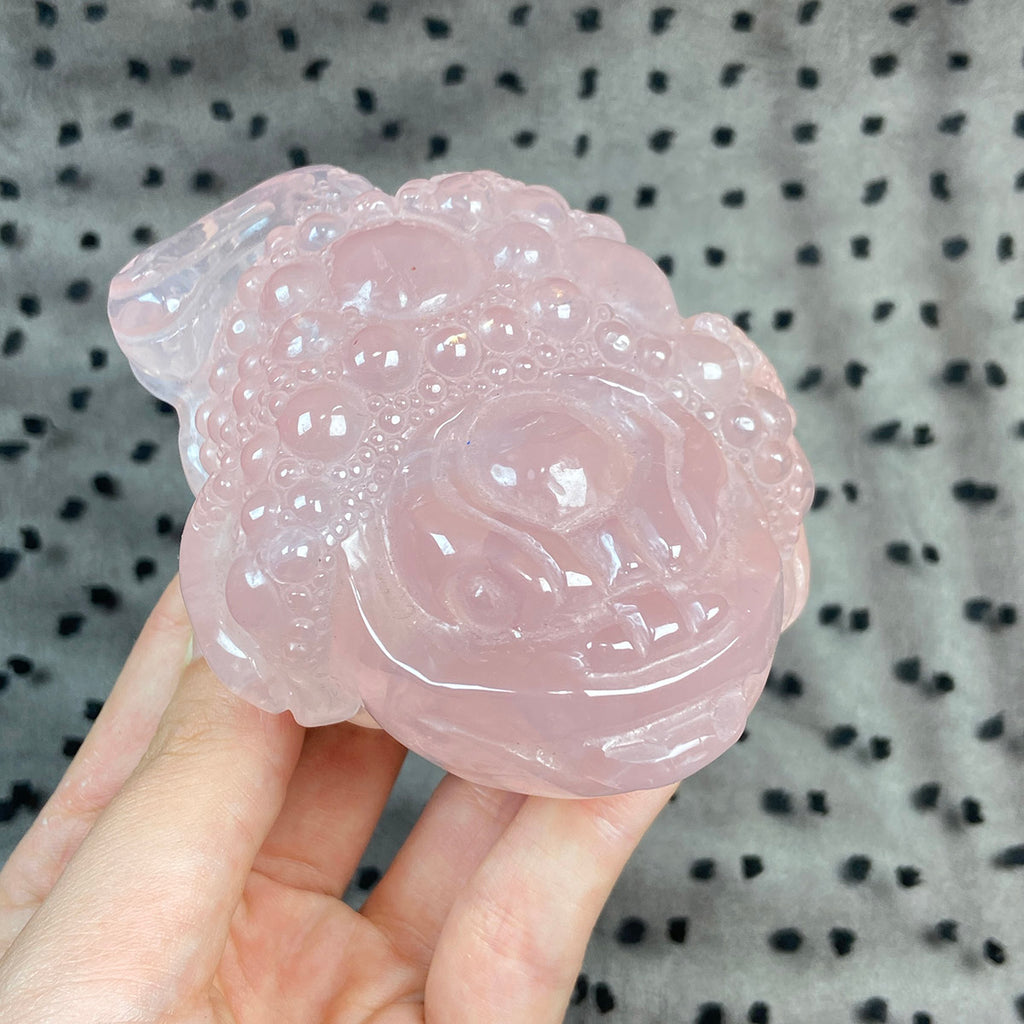 Jin Chan Statue rose quartz Crystal Toad Carved Reiki Healing Stone Animal Figurine Crafts Home Decor