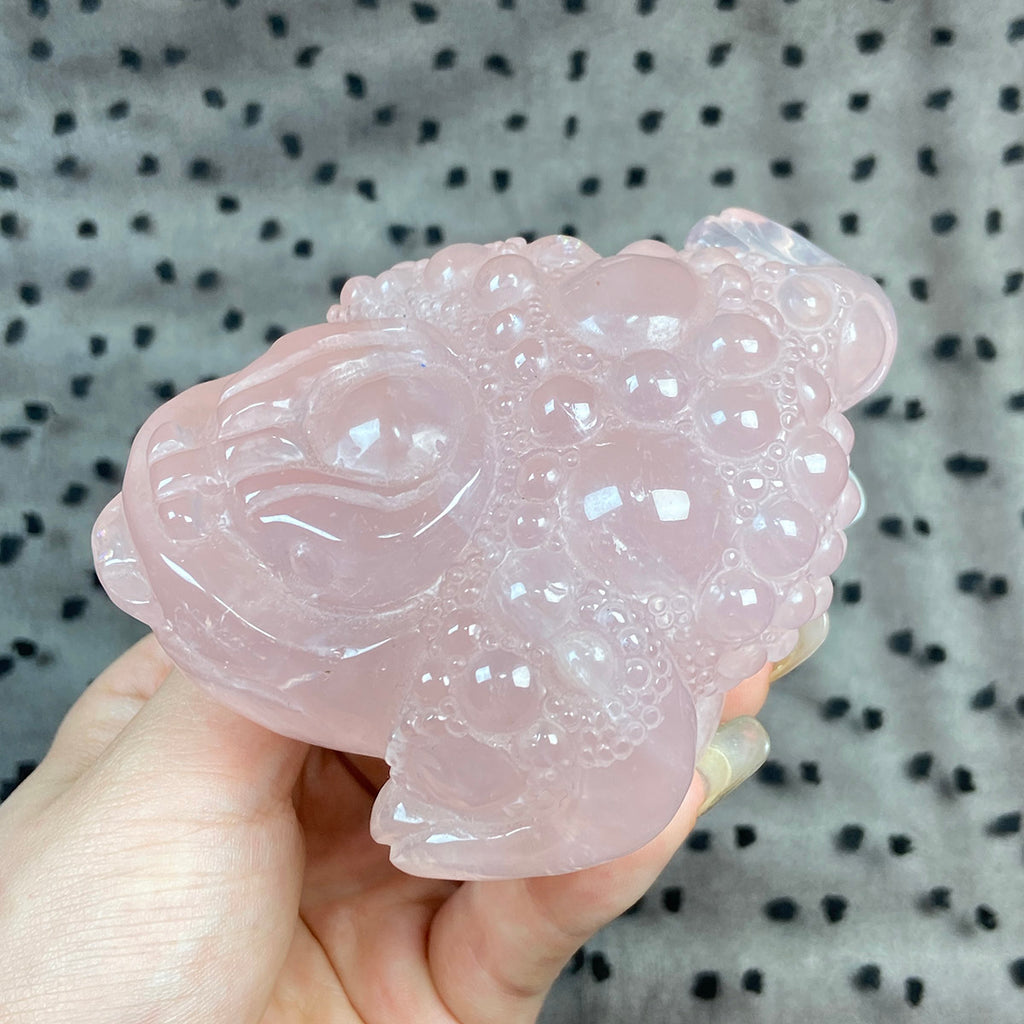 Jin Chan Statue rose quartz Crystal Toad Carved Reiki Healing Stone Animal Figurine Crafts Home Decor