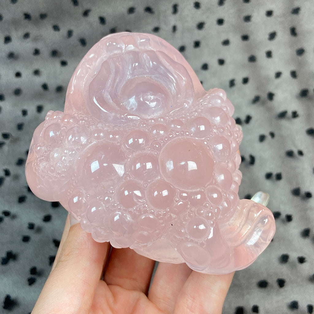 Jin Chan Statue rose quartz Crystal Toad Carved Reiki Healing Stone Animal Figurine Crafts Home Decor