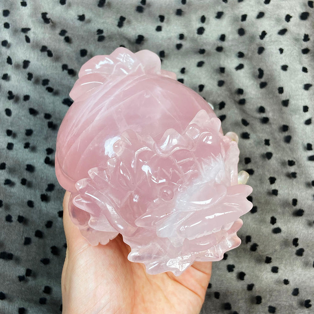 Rose Quartz Pixiu Carved Ornaments Crystal Healing Stone Crafts Handmade Home Decoration