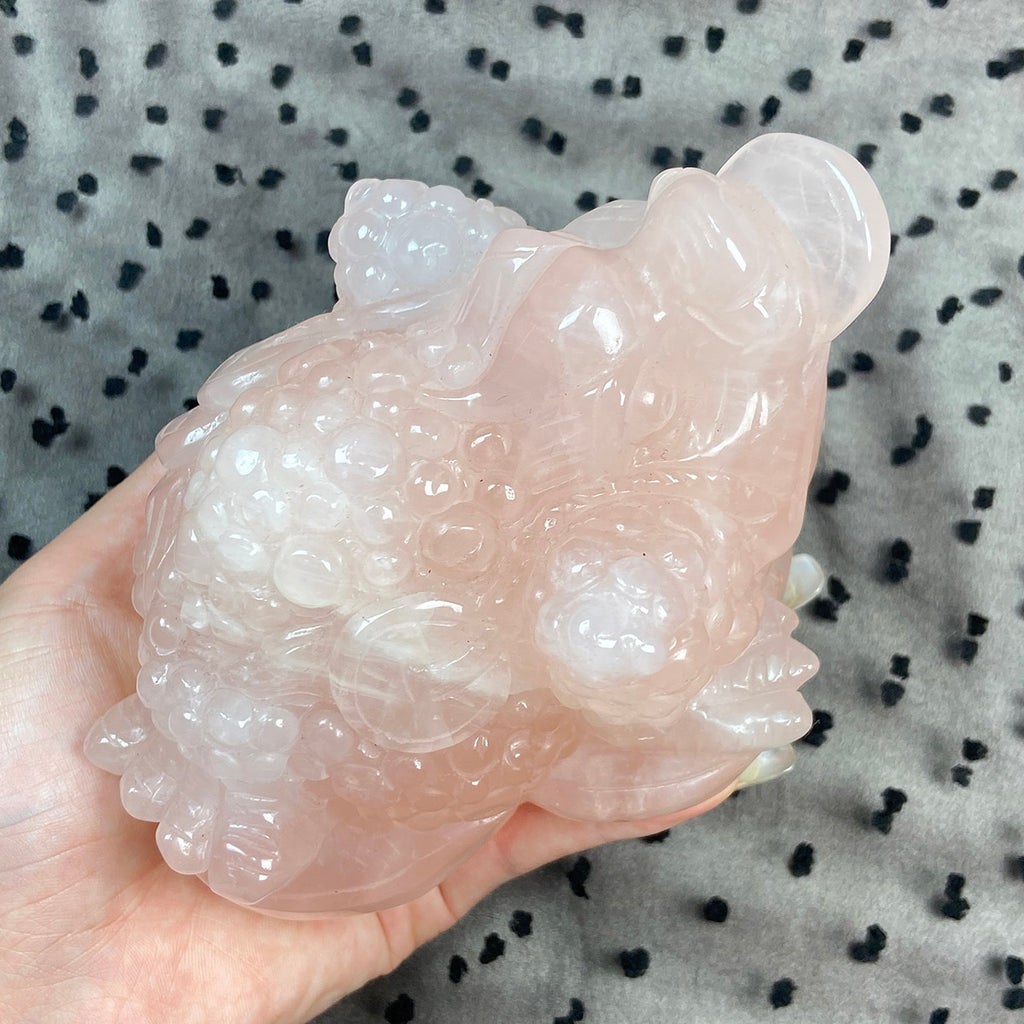 Toad Statue Rose Quartz Crystal Carved Reiki Healing Lucky Wealth Animal Crafts Home Decoration