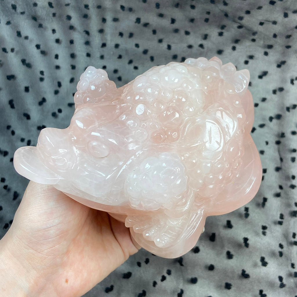 Toad Statue Rose Quartz Crystal Carved Reiki Healing Lucky Wealth Animal Crafts Home Decoration