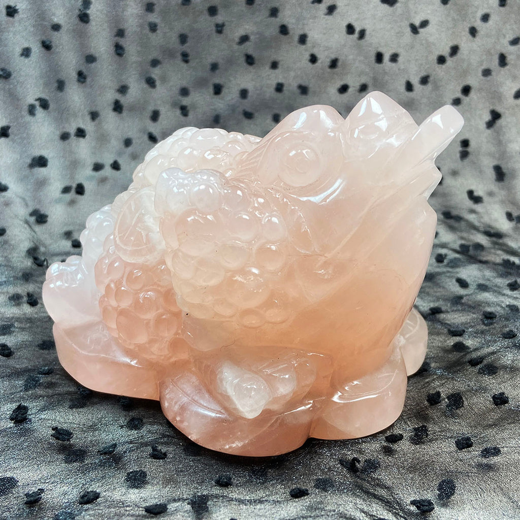 Toad Statue Rose Quartz Crystal Carved Reiki Healing Lucky Wealth Animal Crafts Home Decoration