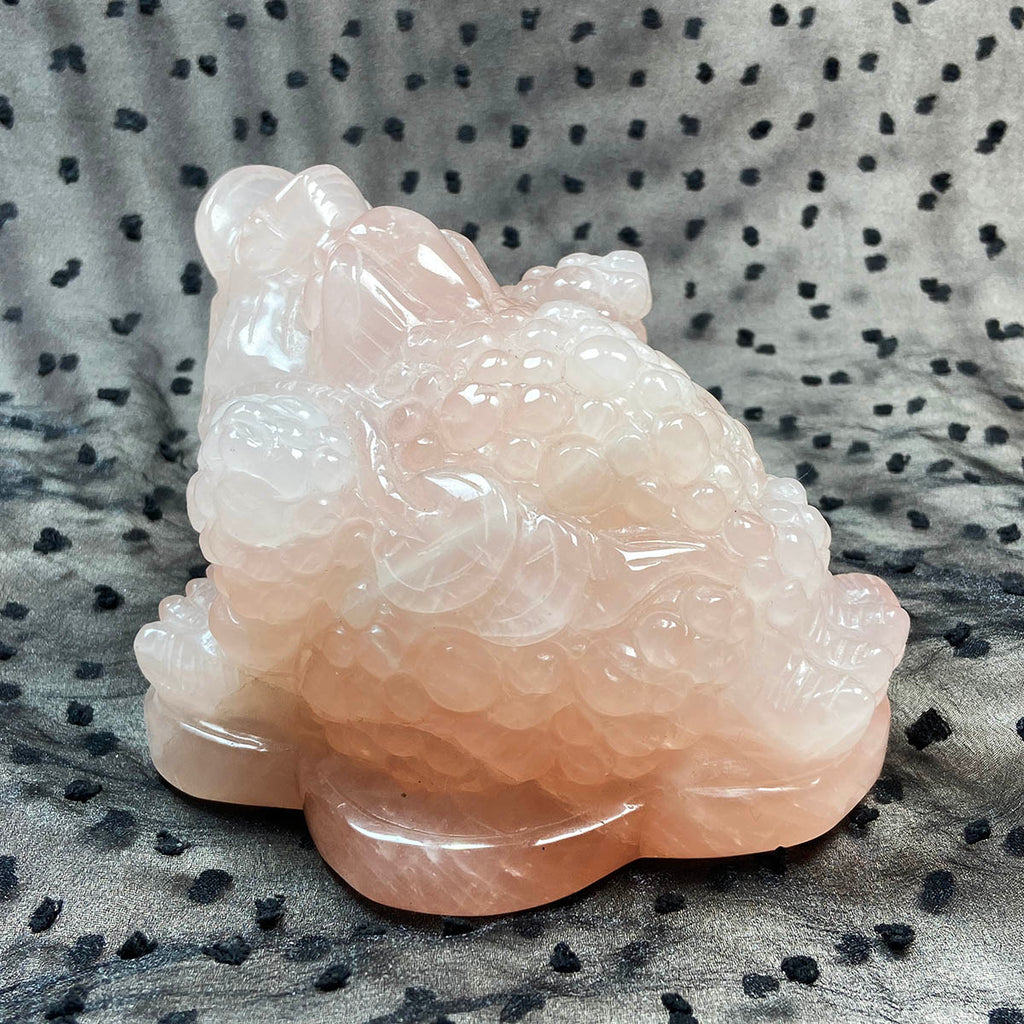 Toad Statue Rose Quartz Crystal Carved Reiki Healing Lucky Wealth Animal Crafts Home Decoration