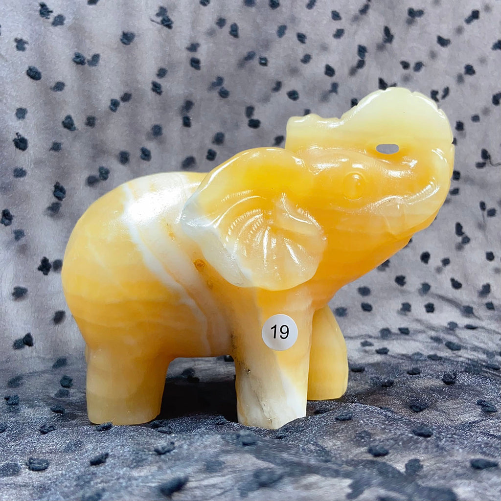 Orange Calcite Elephant Animal Crystal Carved Healing Quartz Gemstone Crafts Home Decoration