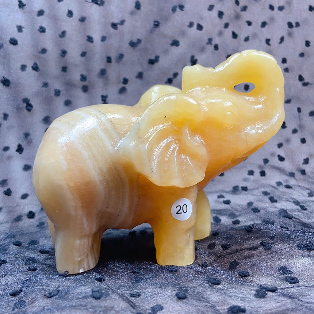 Orange Calcite Elephant Animal Crystal Carved Healing Quartz Gemstone Crafts Home Decoration