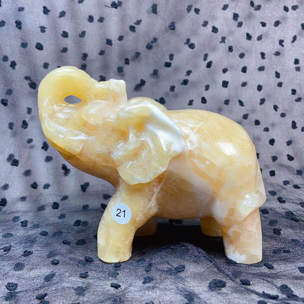 Orange Calcite Elephant Animal Crystal Carved Healing Quartz Gemstone Crafts Home Decoration