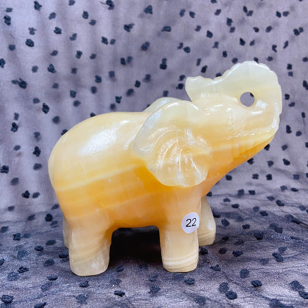 Orange Calcite Elephant Animal Crystal Carved Healing Quartz Gemstone Crafts Home Decoration