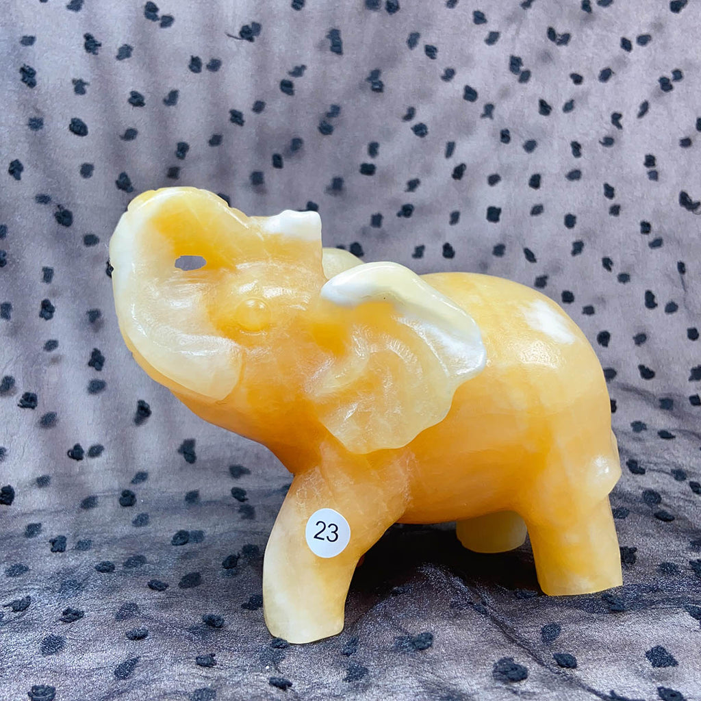 Orange Calcite Elephant Animal Crystal Carved Healing Quartz Gemstone Crafts Home Decoration