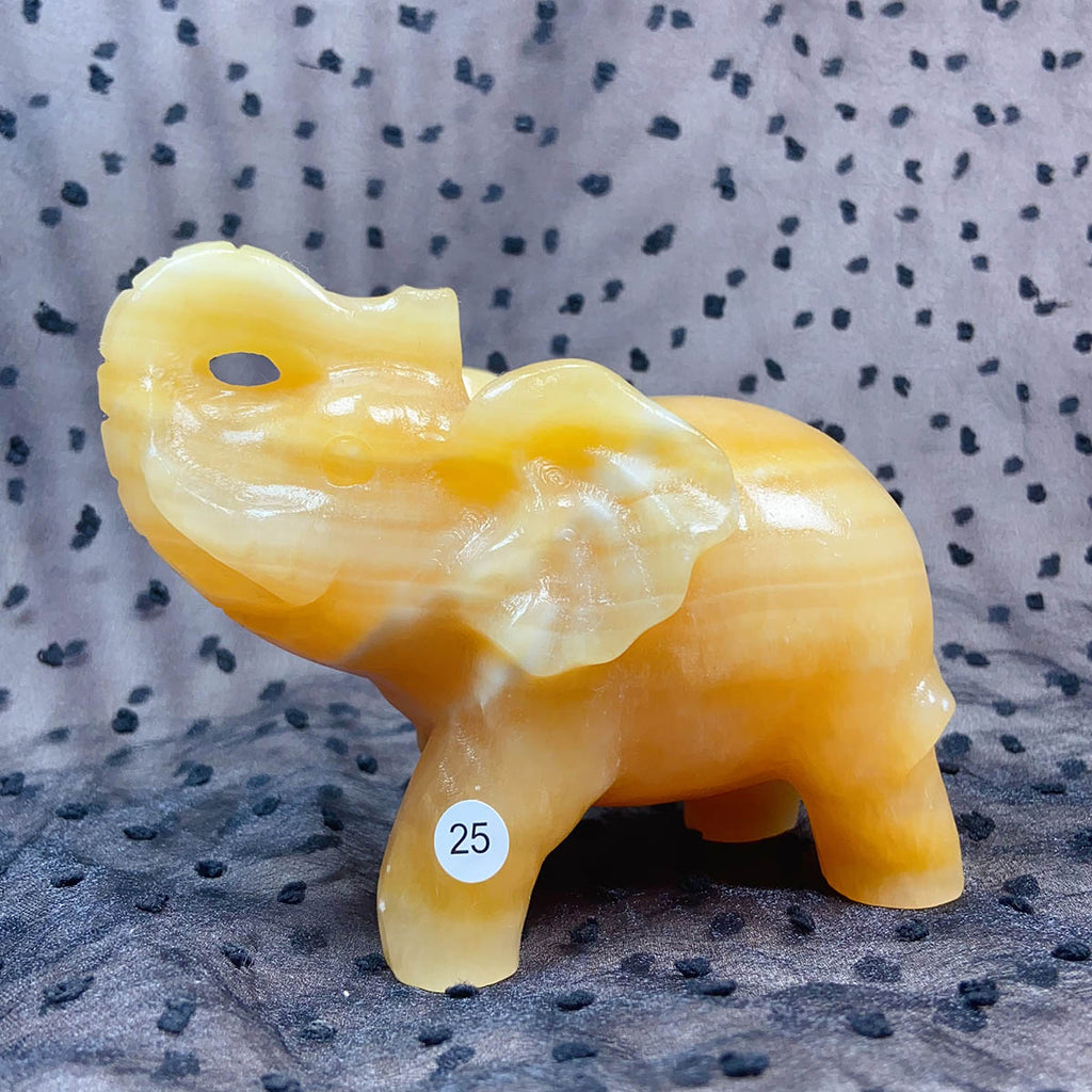 Orange Calcite Elephant Animal Crystal Carved Healing Quartz Gemstone Crafts Home Decoration