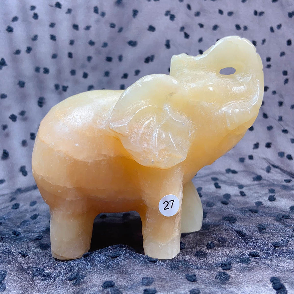 Orange Calcite Elephant Animal Crystal Carved Healing Quartz Gemstone Crafts Home Decoration