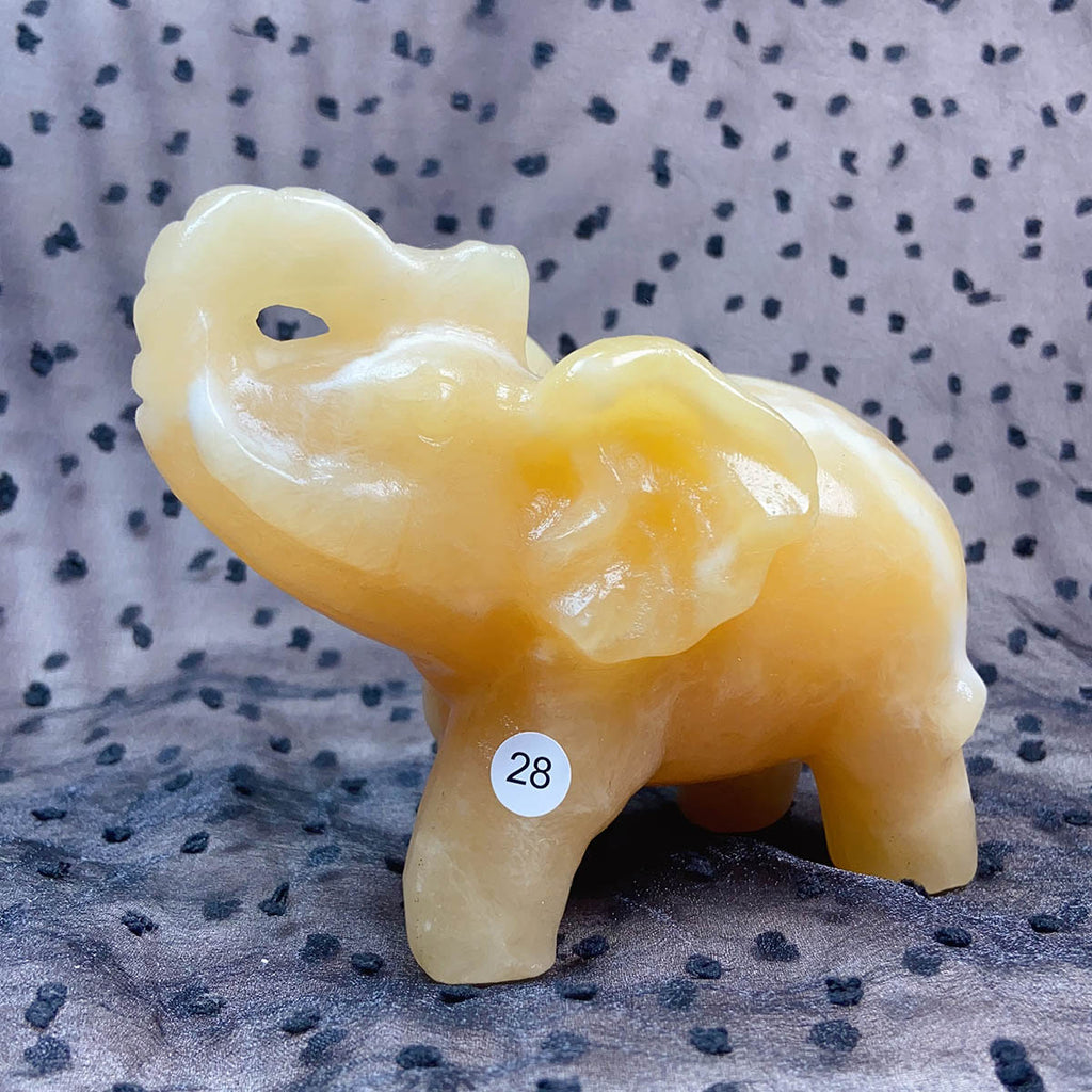 Orange Calcite Elephant Animal Crystal Carved Healing Quartz Gemstone Crafts Home Decoration