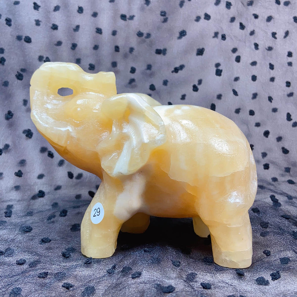 Orange Calcite Elephant Animal Crystal Carved Healing Quartz Gemstone Crafts Home Decoration