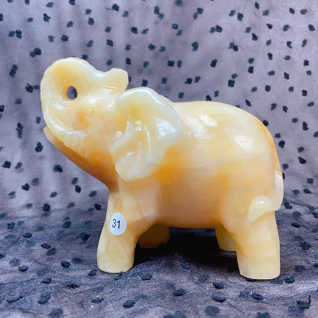 Orange Calcite Elephant Animal Crystal Carved Healing Quartz Gemstone Crafts Home Decoration