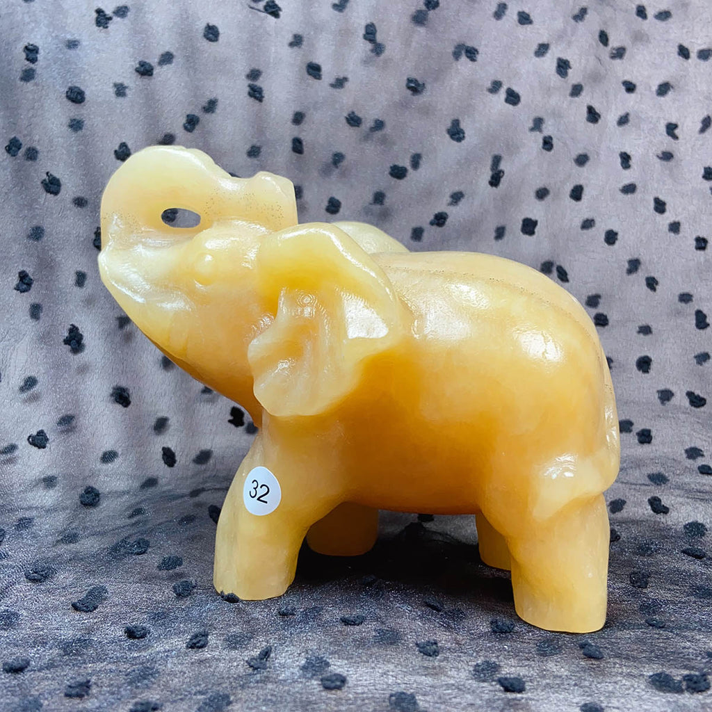 Orange Calcite Elephant Animal Crystal Carved Healing Quartz Gemstone Crafts Home Decoration