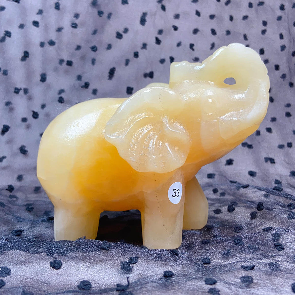 Orange Calcite Elephant Animal Crystal Carved Healing Quartz Gemstone Crafts Home Decoration