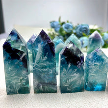 Load image into Gallery viewer, Natural Feather snowflake fluorite tower blue crystals points